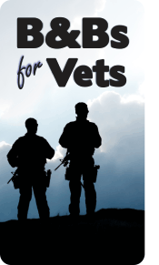 Silhouettes of two individuals with the text "B&Bs for Vets" above them.