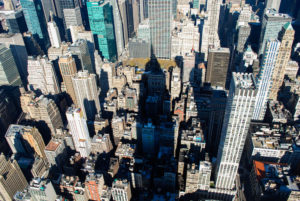 Sky view of New York City skyscrapers