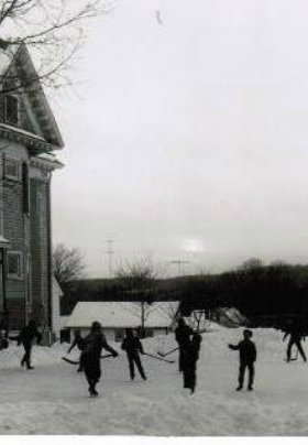 black and white photo of skaters circa 1940