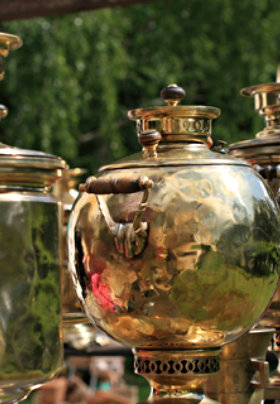 Brass antique objects on table